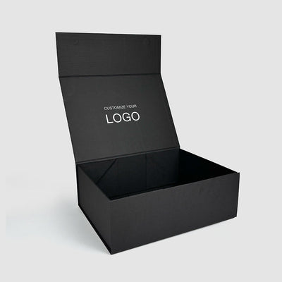 Custom Matte Black Large Magnetic Gift Box | Silver Logo Interior Print for Luxury Apparel Menswear Sportswear & Corporate Gifts | MOQ 100 pcs