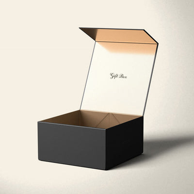 Custom Matte Black Foldable Magnetic Gift Box | Gold Metallic Interior Multi-Size for Fashion Beauty Jewelry E-Commerce & Corporate Gifts | MOQ 100 pcs