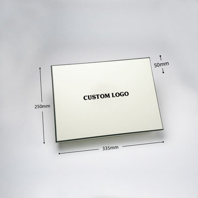 Caja de regalo personalizada de dos piezas con tapa y base color marfil y bolsa a juego | Logotipo impreso con borde negro y cinta de marca para ropa, bufandas y embalaje de marcas de lujo | Cantidad mínima de pedido: 100 unidades