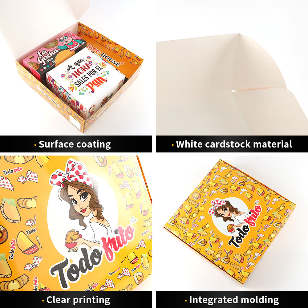 Custom Printed Gable Handle Food Boxes | Full-Color Illustration Burger Meal Carry Box with Logo | MOQ 100 pcs