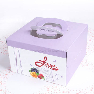 Custom Full-Color Print Paper Cake Carry Box with Handle | Birthday Circus Geometric & Theme Print for Whole Cake Bakery Dessert Shop Takeaway Packaging | MOQ 100 pcs