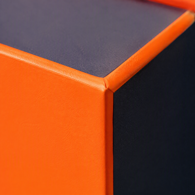 Custom Luxury Tote Style Magnetic Gift Box | Ribbon Handle & Silk Scarf Bow in Orange Navy for Jewelry Fashion & Holiday Luxury Gifts | MOQ 100 pcs