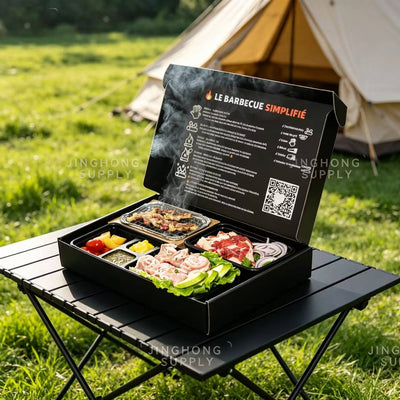 Custom BBQ Grill Kit Paper Box | Black Magnetic Lid Packaging for Outdoor Barbecue Sets | MOQ 100 pcs