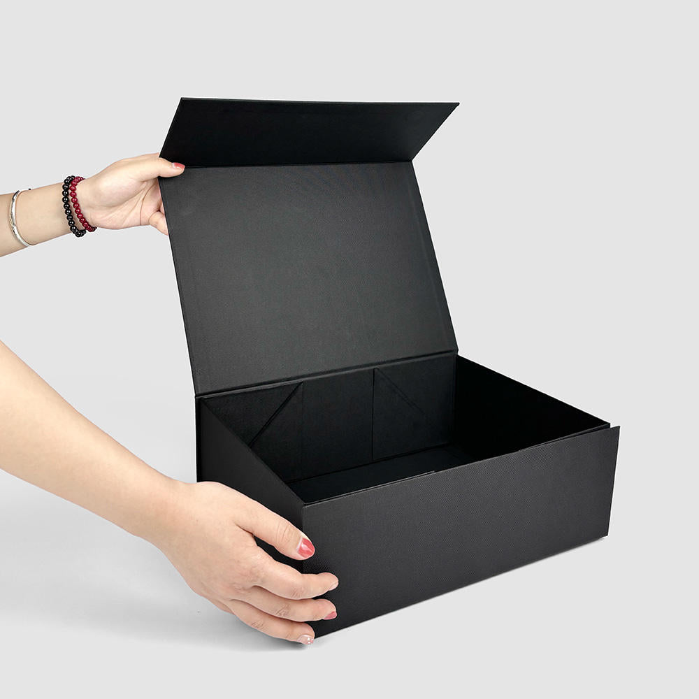 Custom Matte Black Large Magnetic Gift Box | Silver Logo Interior Print for Luxury Apparel Menswear Sportswear & Corporate Gifts | MOQ 100 pcs