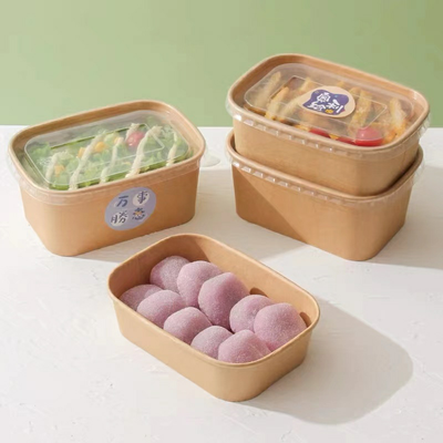 Custom Kraft Paper Square Food Containers with Lid | 500ml 650ml 750ml 1000ml Salad Lunch Box with Logo | MOQ 100 pcs
