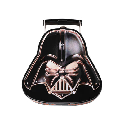 Custom Darth Vader Helmet Shape Tin Box | 3D Embossed Black with Metal Handle & Clasp Food Grade Sci-Fi Collector Tin for Candy Cookie & Character Brand Gift Packaging | MOQ 100 pcs