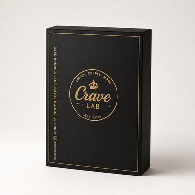 Set de empaques personalizados de papel para café Black Gold | Caja de regalo, tazas de café, bandeja para bebidas y bolsa de papel | Cantidad mínima de pedido: 100 unidades