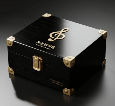 Custom Black Piano Lacquer Square Hinged Wood Jewelry Box | Gold Metal Clasp Inner Lid Brand Badge Gold Hot Stamp Cream Velvet Interior for Ring Bracelet Necklace Fine Jewelry Brand Premium Gift | MOQ 100 pcs