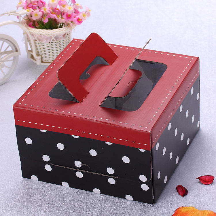 Custom White Clear PVC Window Whole Cake Carry Box with Handle | Plain White with Ribbon Option for 6 8 10 Inch Cake Bakery Dessert Shop Takeaway Packaging | MOQ 100 pcs