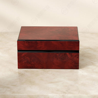 Custom Single Watch Wood Box | Deep Red Piano Lacquer Gold Top Clasp & Front Lock Beige Suede Watch Pillow Interior Black Edge Contrast for Luxury Watch Brand Premium Gift Packaging | MOQ 100 pcs