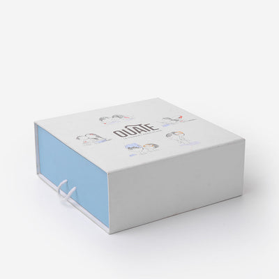 Custom Full-Color Illustration Print Drawer Gift Box | Sky Blue Interior & Rope Pull for Hair Care Beauty Kids & Playful Fashion Brand Retail Packaging | MOQ 100 pcs