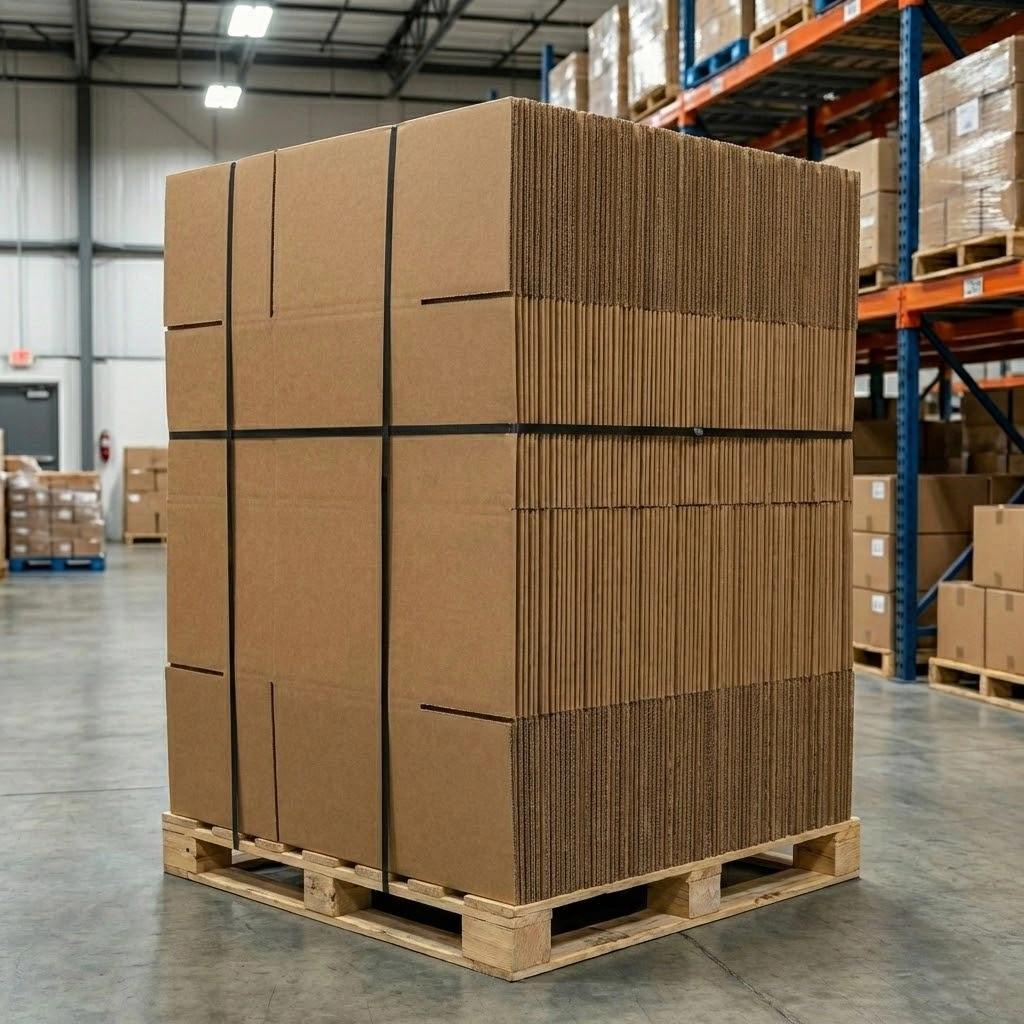Cajas de envío corrugadas de cartón kraft natural a granel | Suministro al por mayor por palé para almacenes de comercio electrónico y 3PL | Cantidad mínima de pedido 100 unidades