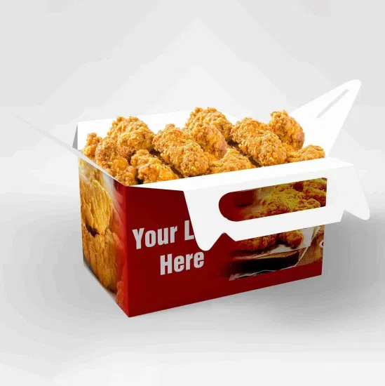 Juego personalizado de cajas de cartón con asa para pollo frito | Cajas de pollo, bandejas de papel y cajas para llevar con logotipo | Cantidad mínima de pedido: 100 unidades