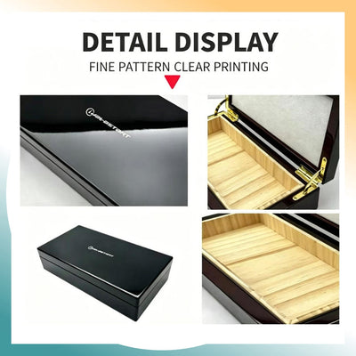 Custom Black Piano Lacquer Square Hinged Wood Jewelry Box | Gold Metal Clasp Inner Lid Brand Badge Gold Hot Stamp Cream Velvet Interior for Ring Bracelet Necklace Fine Jewelry Brand Premium Gift | MOQ 100 pcs