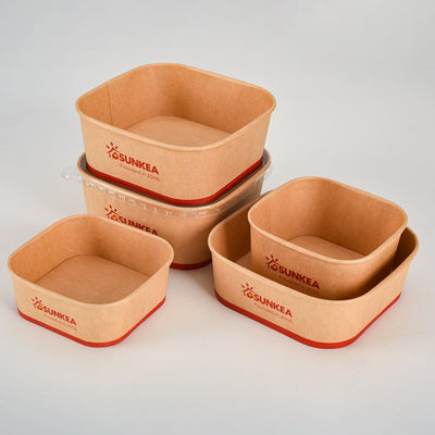 Custom Kraft Paper Square Poke Bowls | Salad Grain Bowl Takeout Container with Logo | MOQ 100 pcs