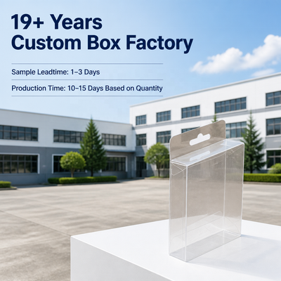 Custom Crystal Clear PVC Folding Display Box with Euro Hang Hole | Multi-Size Optional Full Color Print for Electronics Accessories Toys Beauty Tools Stationery Hardware Small Appliance General Retail Shelf Display | MOQ 100 pcs