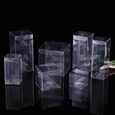 Custom Crystal Clear PVC Folding Square & Rectangle Display Box | Multi-Size Top Insert Closure for Action Figure Toy Skincare Aromatherapy Food Gift Wedding Favor Brand Transparent Packaging | MOQ 100 pcs