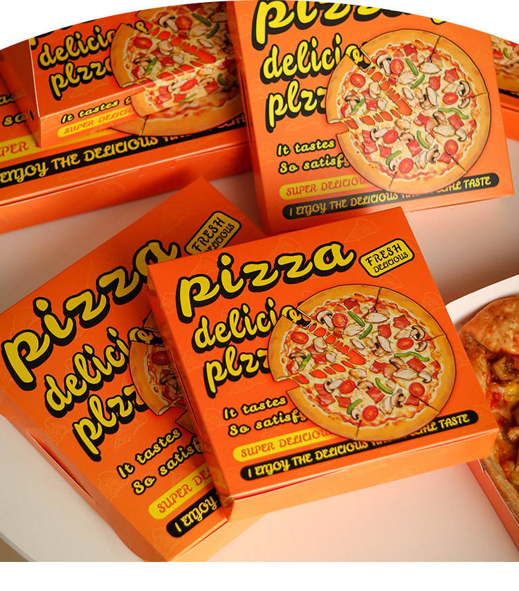 Custom Full-Color Print Pizza Box | Orange Square and Handle Carry Style with Brand Logo Print for Pizza Restaurant Fast Food & Takeaway Delivery Packaging | MOQ 100 pcs