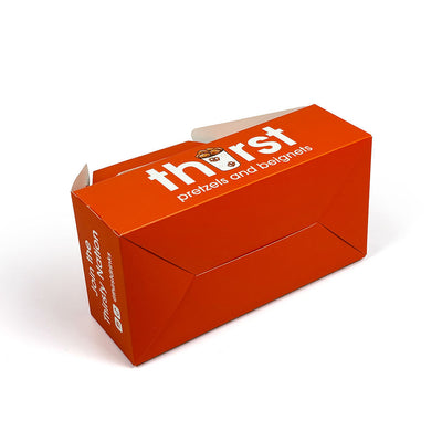 Cajas de Papel Impresas Personalizadas con Asa a Dos Aguas | Cajas de Transporte con Logo para Panadería, Alimentos y Comida para Llevar | MOQ 100 unidades