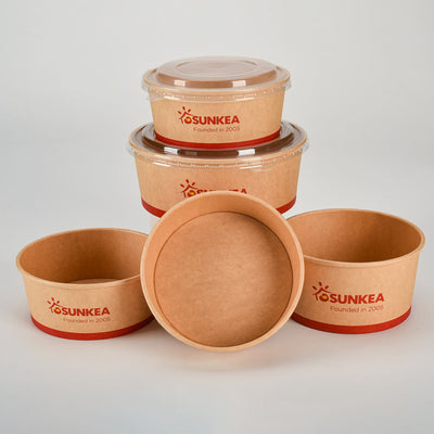 Cuencos redondos de papel Kraft personalizados | Envase de 12oz a 50oz para ensaladas y pollo para llevar con logotipo | Cantidad mínima de pedido 100 unidades