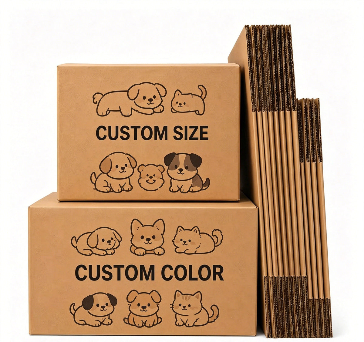 Cajas de envío corrugadas para marcas de mascotas de tamaño personalizado | Caja de envío con estampado de perro y gato personalizada a color para artículos de mascotas | MOQ 100 unidades