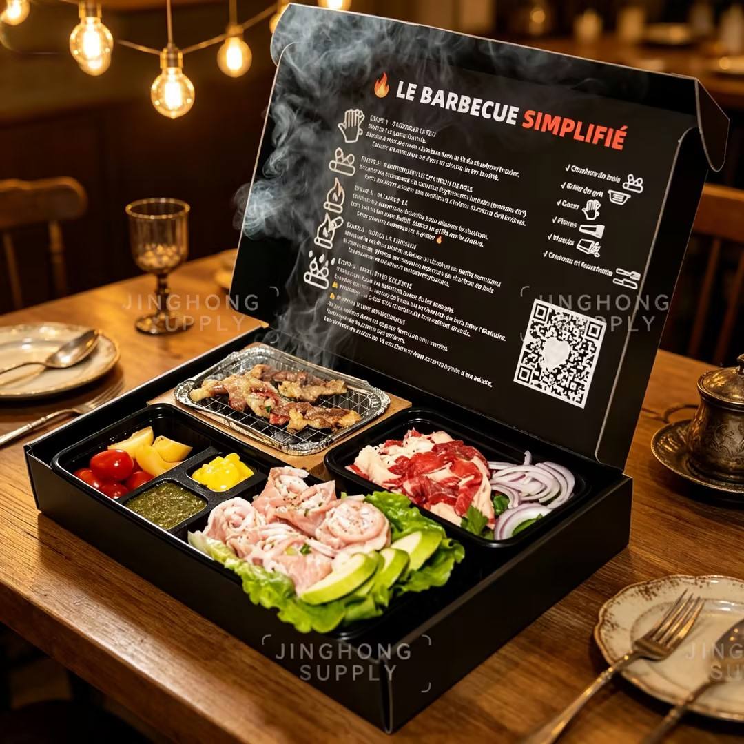 Custom BBQ Grill Kit Paper Box | Black Magnetic Lid Packaging for Outdoor Barbecue Sets | MOQ 100 pcs