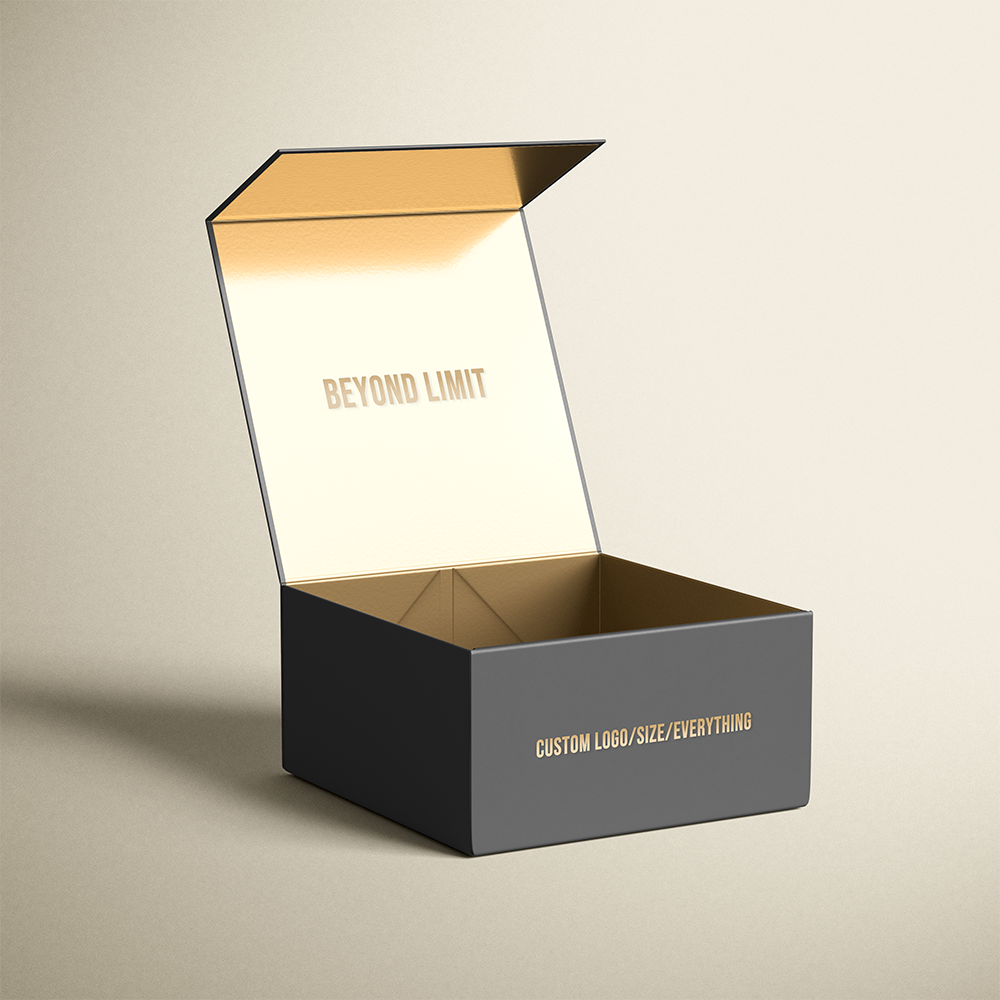 Custom Matte Black Magnetic Gift Box | Gold Foil Logo & Gold Interior Lining for Luxury Apparel Sports Corporate & Premium Gifts | MOQ 100 pcs