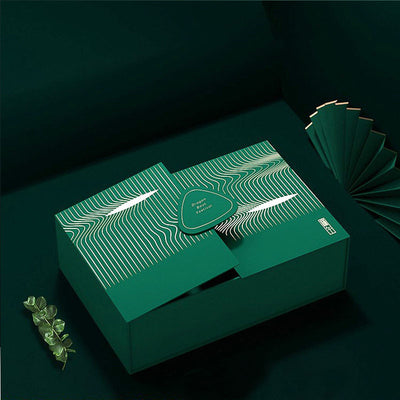 Custom Luxury Green Rigid Gift Box | Gold Foil Festival Packaging | MOQ 1000 pcs