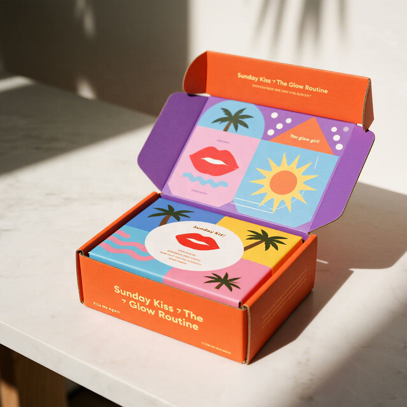 Cajas de Correo Impresas a Medida a Todo Color | Pastel a Todo Color por Fuera y Kraft por Dentro para Cuidado de la Piel y Suscripción | Cantidad Mínima de Pedido 100 unidades