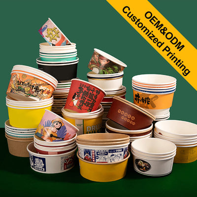 Custom Kraft Paper Takeout Packaging Full Set | Lunch Boxes Bowls Soup Cups Noodle Cups Bags & Tableware | MOQ 100 pcs