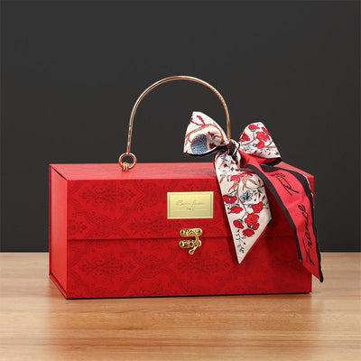 Caja de regalo de mano de lujo vintage personalizada | Verde grabado en relieve con asa de metal, broche dorado y lazo de seda para té, joyas y regalos premium | Cantidad mínima de pedido: 100 unidades