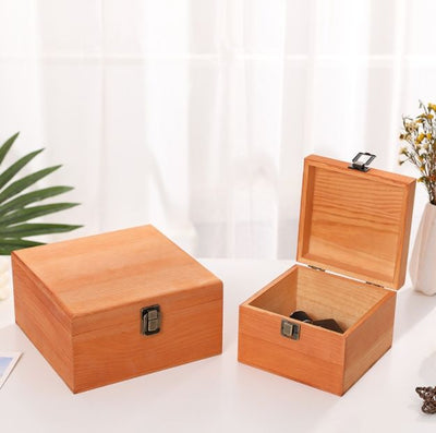 Custom Natural Walnut Teak Solid Wood Hinged Storage Box | Multi-Style Gold Antique Bronze Lock & Hinge Hardware Natural or Velvet Interior Multi-Size for Cigar Humidor Jewelry Coin Souvenir Tea Keepsake | MOQ 100 pcs