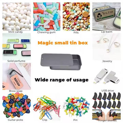 Custom Small Rectangle Slide Top Tin Box | Push-Pull Rounded Edge 6 Colors Gold Silver White Pink Rose Gold Black for Mint Candy Lip Balm Jewelry Essential Oil & Brand Promo Gift Tin | MOQ 100 pcs