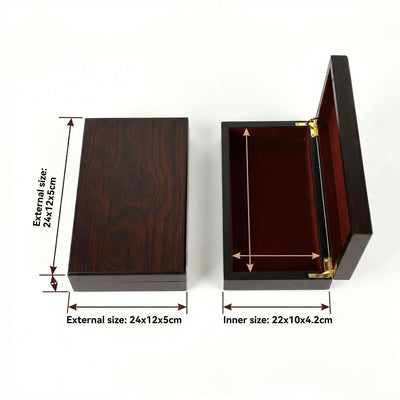 Custom Dark Brown High-Gloss Piano Lacquer Multi-Size Hinged Wood Gift Box | Gold Hinge Wine Red Velvet Interior Minimalist Clasp-Free Design Rectangle Square Slim Sizes for Pen Watch Jewelry Perfume Brand Premium Gift | MOQ 100 pcs