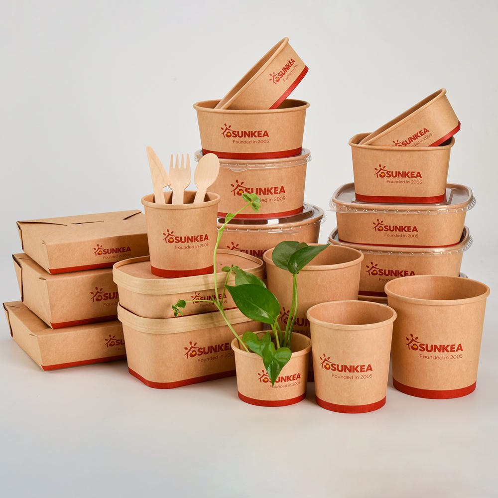 Cuencos redondos de papel Kraft personalizados | Envase de 12oz a 50oz para ensaladas y pollo para llevar con logotipo | Cantidad mínima de pedido 100 unidades