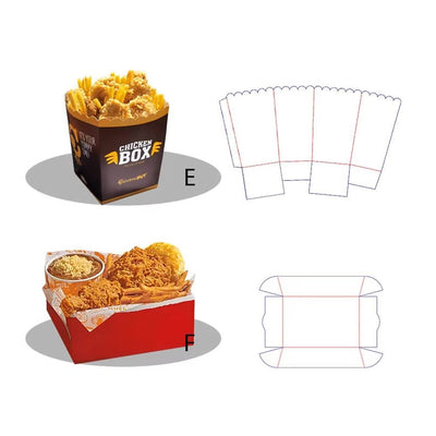 Cajas de papel personalizadas para pollo frito | Caja para pollo con tapa abatible y bandeja para alimentos con logo | Cantidad mínima de pedido: 100 unidades