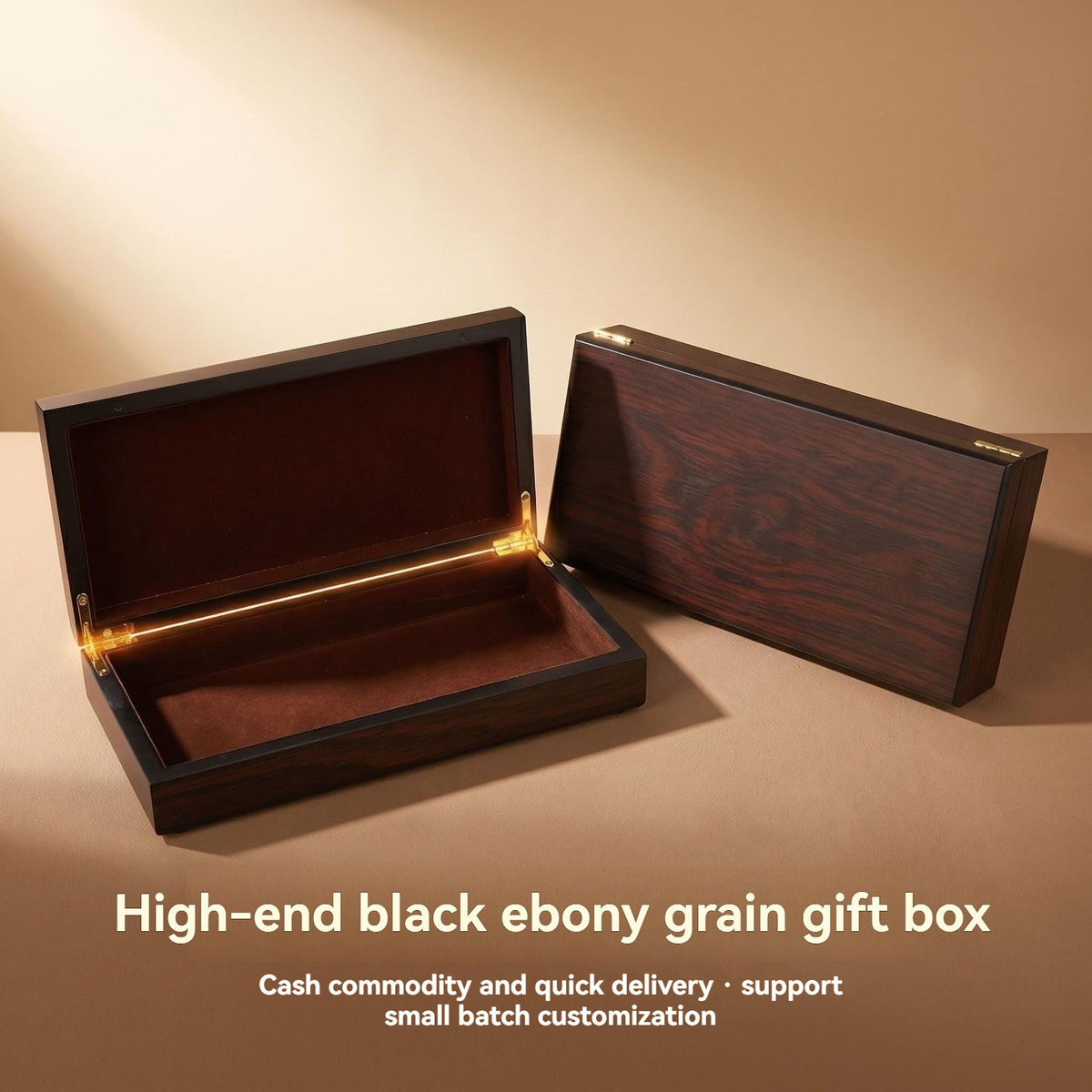 Custom Dark Walnut Matte Finish Wood Hinged Gift Box | Brass Hinge Brown Flocking Velvet Interior Multiple Sizes for Pen Cigar Jewelry Tea Watch Luxury Brand Premium Gift Packaging | MOQ 100 pcs