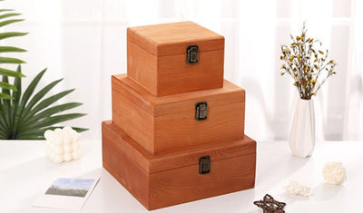 Custom Natural Walnut Teak Solid Wood Hinged Storage Box | Multi-Style Gold Antique Bronze Lock & Hinge Hardware Natural or Velvet Interior Multi-Size for Cigar Humidor Jewelry Coin Souvenir Tea Keepsake | MOQ 100 pcs