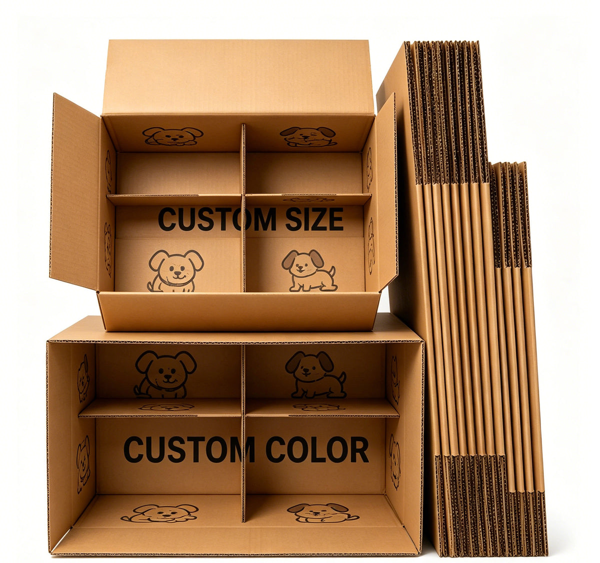 Cajas de envío corrugadas para marcas de mascotas de tamaño personalizado | Caja de envío con estampado de perro y gato personalizada a color para artículos de mascotas | MOQ 100 unidades