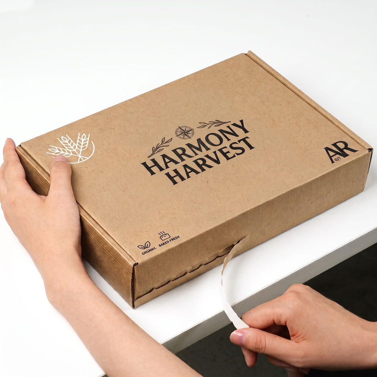 Cajas de envío de cartón kraft con tira de apertura | Lengüeta fácil de abrir con logotipo para marcas de alimentos, panadería orgánica y comercio electrónico | Cantidad mínima de pedido 100 unidades
