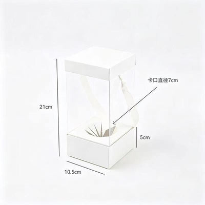Custom Clear PVC Flower Bouquet Display Tote Box | Cardboard Lid & Base Satin Ribbon Handle Pink White Cream for Fresh Rose Crochet Flower Mother's Day Wedding Bridal Gift Packaging | MOQ 100 pcs