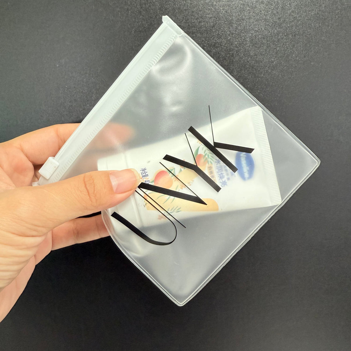Custom Clear Frosted PVC Zipper Bag | Black White Zipper Single Color Brand Logo Silk Screen Print Multi-Size for Jewelry Accessories Apparel Beauty Sample Retail Brand Packaging | MOQ 100 pcs