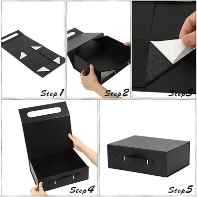 Custom Briefcase Style Foldable Gift Box | Leather Handle & Gold Clasp Multi-Color for Beauty Holiday Corporate & Luxury Retail Gifts | MOQ 100 pcs