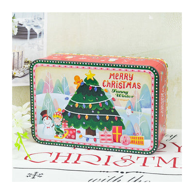 Custom Christmas Theme Full-Color Rectangle Hinged Tin Box | Santa Claus Christmas Tree Penguin Wreath & Bear Multi-Pattern for Holiday Cookie Candy & Festive Gift Tin Packaging | MOQ 100 pcs