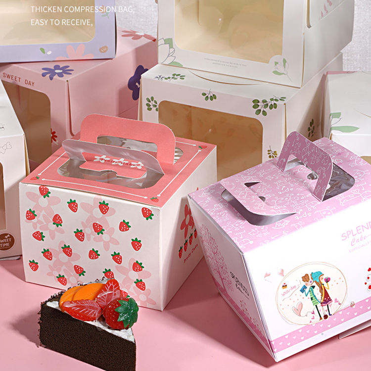 Custom White Clear PVC Window Whole Cake Carry Box with Handle | Plain White with Ribbon Option for 6 8 10 Inch Cake Bakery Dessert Shop Takeaway Packaging | MOQ 100 pcs
