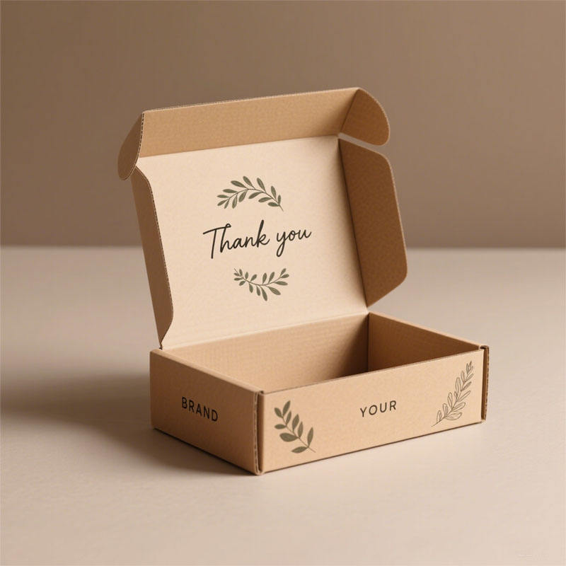 Custom Kraft Mailer Boxes | Natural Kraft Outside Inner Thank You Botanical Print for Apparel Organic Brands | MOQ 100 pcs