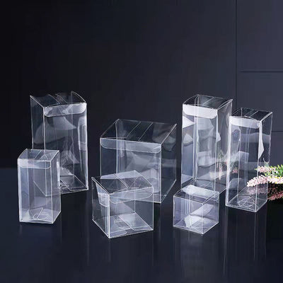 Custom Crystal Clear PVC Folding Square & Rectangle Display Box | Multi-Size Top Insert Closure for Action Figure Toy Skincare Aromatherapy Food Gift Wedding Favor Brand Transparent Packaging | MOQ 100 pcs