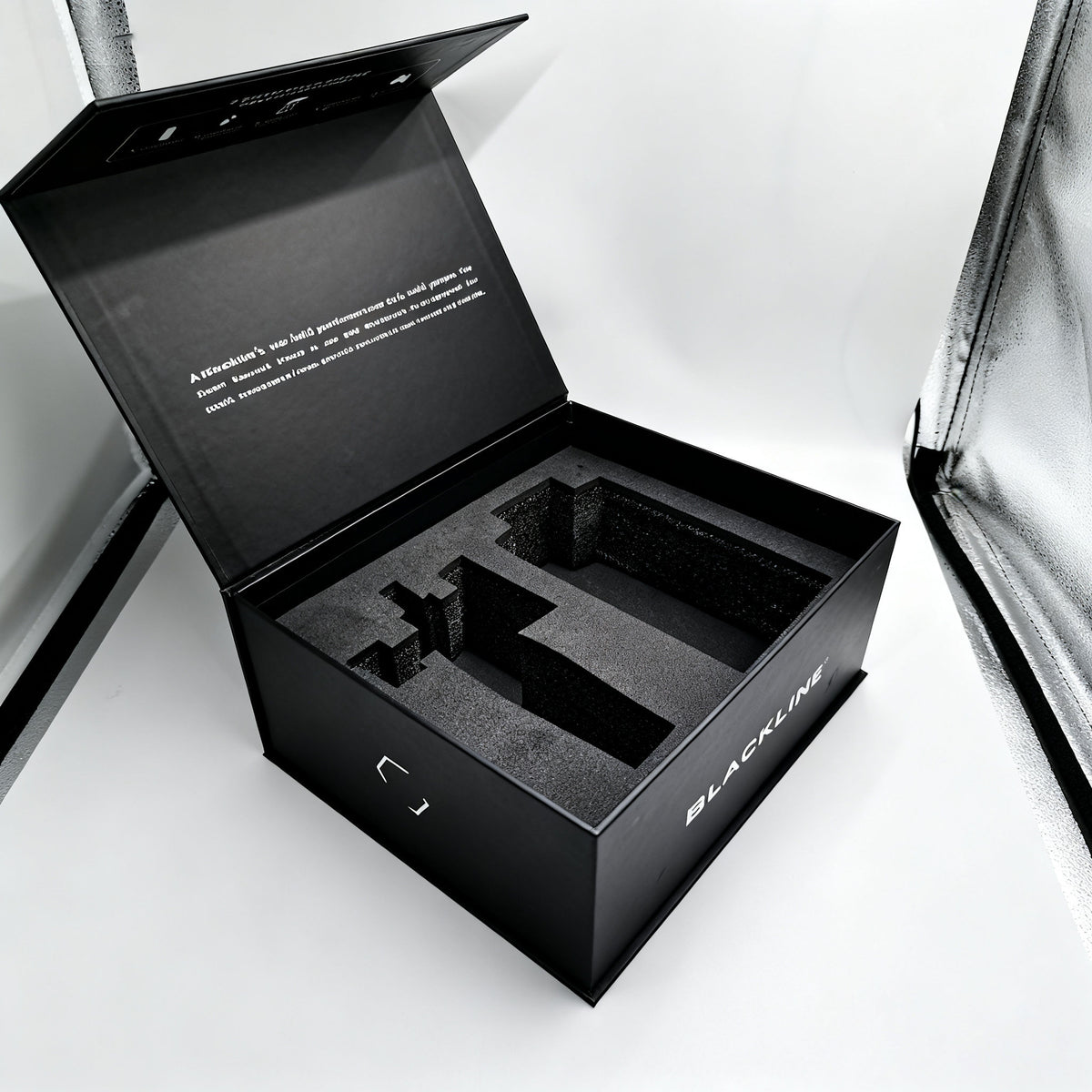 Custom All Matte Black Magnetic Gift Box | Brand Slogan Interior Print & Multi-Slot EVA Foam Insert for Tech Sports Men's Grooming & Flagship Corporate Gifts | MOQ 100 pcs