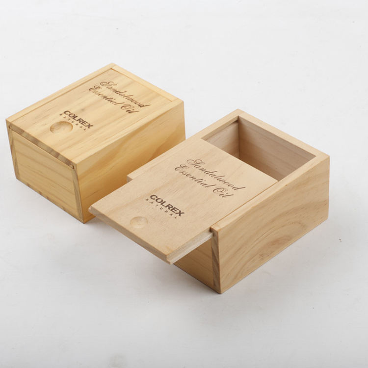 Custom Natural Pine Bamboo Laser Engraved Sliding Lid Small Square Wood Box | Finger Pull Groove Top Brand Logo & Product Name Engraving Unfinished Natural Grain for Essential Oil Soap Candle Tea Organic Brand Gift | MOQ 100 pcs