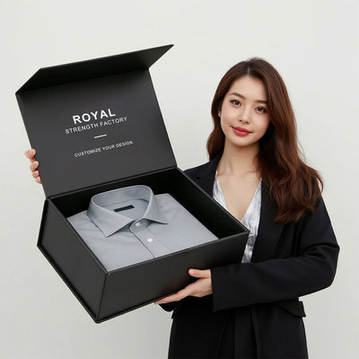 Custom Matte Black Large Magnetic Gift Box | Silver Logo Interior Print for Luxury Apparel Menswear Sportswear & Corporate Gifts | MOQ 100 pcs